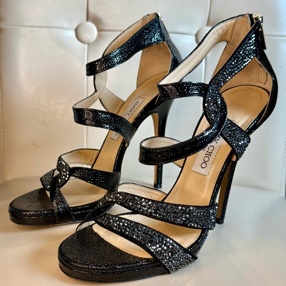 Jimmy Choo Black Crystal Strappy Stiletto Sandals - Picture 4 of 9